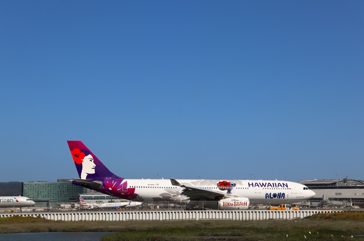 Hawaiian Airlines Airbus A330 in Lilo and Stitch livery