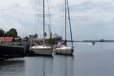 Boats in the harbor in Almirante, Bocas del Toro, Panama