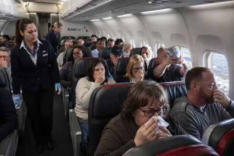 A smell takes over an american airlines cabin