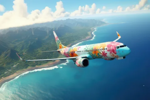 Hawaii airplane over island