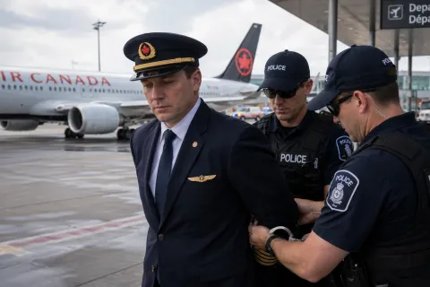 Air canada pilot being arrested for flying without license 