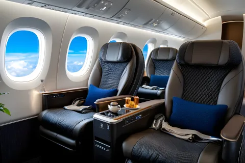 Business-class alternative premium economy seating in an airplane cabin