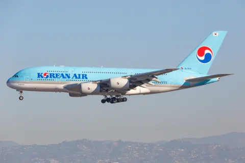 Korean Air Airbus A380 airplane at Los Angeles airport