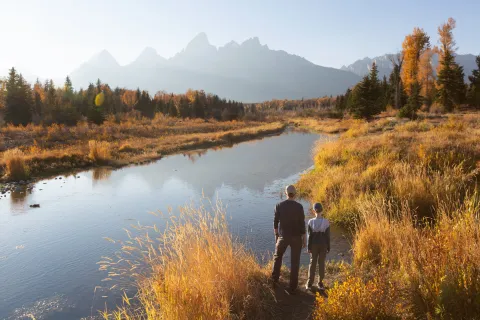 family hiking in grand teton