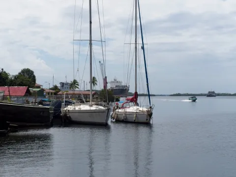Boats in the harbor in Almirante, Bocas del Toro, Panama