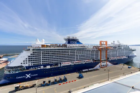 The Celebrity Cruises Edge cruise ship docked in Seattle