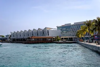 The domestic terminal and ferry pier of Velana International Airport