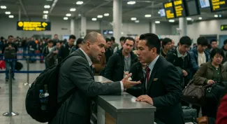 Customer at Airline Counter with a delayed Flight