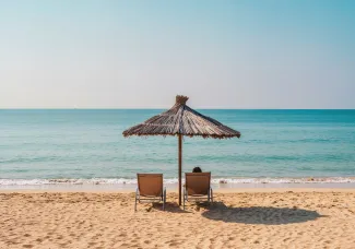 Beach umbrella and chair