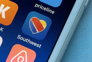 Southwest mobile app is seen on an iPhone. 
