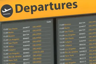 Airport Departure Board with delayed flights