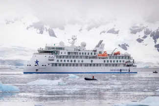 aurora expeditions greg mortimer in antarctica