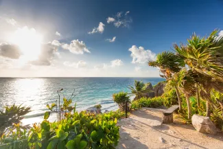Sunrise on Tulum coast, Mexico.