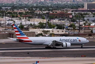 sky harbor airport 4-9-2026 Phoenix, AZ USA American Airlines Boeing 777-200 N756AM International arrival at Phoenix Sky Harbor Intl. Airport.