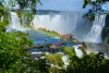 Tourists at Iguazu Falls, on the border of Brazil, Argentina, and Paraguay.