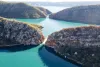 An aerial shot of the Horizontal falls in Talbot Bay, the Kimberley, Australia