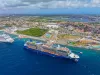 Celebrity Cruise Reflection aerial view docked at Curacao Cruise Terminal in Otrobanda, city of Willemstad, Curacao.