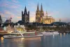 Aerial view Cologne over the Rhine River with cruise ship in Cologne, Germany
