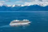 Hoonah, AK - 7 June 2022: Viking Orion cruise ship anchored at Icy Strait Point Alaska with passenger tenders